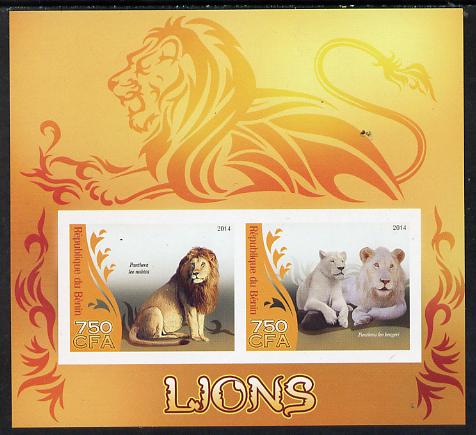 Benin 2014 Lions imperf sheetlet containing 2 values unmounted mint, stamps on animals, stamps on cats, stamps on lions