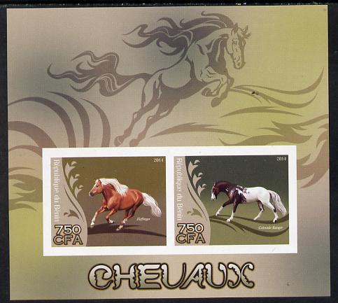 Benin 2014 Horses imperf sheetlet containing 2 values unmounted mint, stamps on animals, stamps on horses