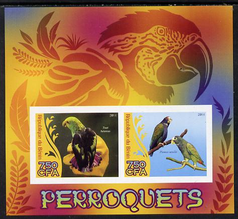 Benin 2014 Parrots imperf sheetlet containing 2 values unmounted mint, stamps on birds, stamps on parrots