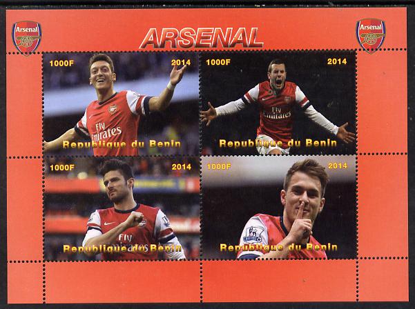 Benin 2014 Arsenal perf sheetlet containing 4 values unmounted mint. Note this item is privately produced and is offered purely on its thematic appeal, stamps on football