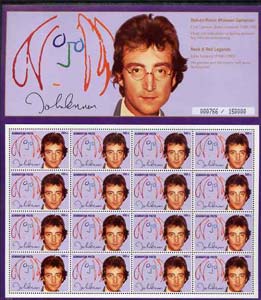 Azerbaijan 1995 Rock & Roll Legends (John Lennon) sheetlet containing 16 x 500m unmounted mint, stamps on personalities     music, stamps on beatles, stamps on pops    entertainments