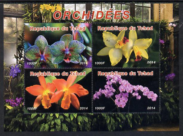 Chad 2014 Orchids #3 perf sheetlet containing 4 values unmounted mint. Note this item is privately produced and is offered purely on its thematic appeal. . , stamps on flowers, stamps on orchids