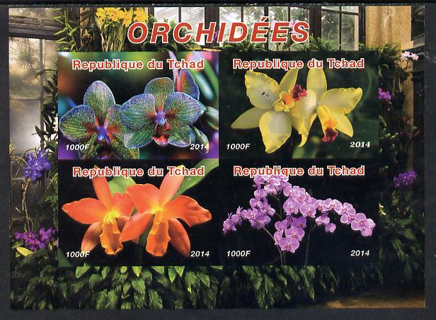 Chad 2014 Orchids #3 imperf sheetlet containing 4 values unmounted mint. Note this item is privately produced and is offered purely on its thematic appeal. . , stamps on flowers, stamps on orchids