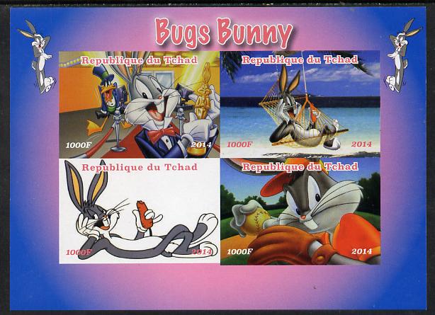 Chad 2014 Bugs Bunny #1 imperf sheetlet containing 4 values unmounted mint. Note this item is privately produced and is offered purely on its thematic appeal. . , stamps on films, stamps on movies, stamps on cartoons, stamps on entertainments