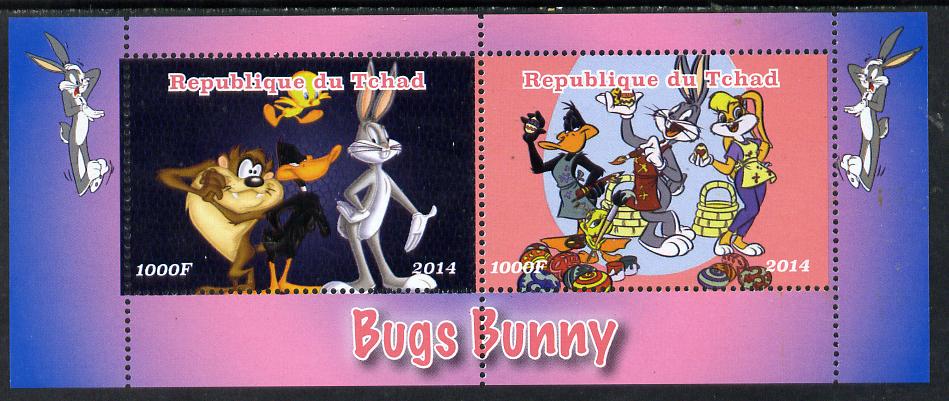 Chad 2014 Bugs Bunny #2 perf sheetlet containing 2 values unmounted mint. Note this item is privately produced and is offered purely on its thematic appeal. . , stamps on , stamps on  stamps on films, stamps on  stamps on movies, stamps on  stamps on cartoons, stamps on  stamps on entertainments