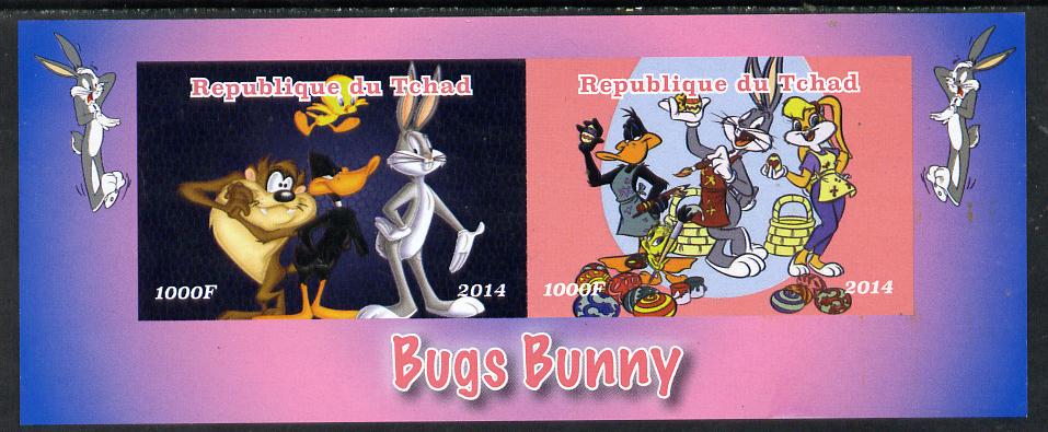 Chad 2014 Bugs Bunny #2 imperf sheetlet containing 2 values unmounted mint. Note this item is privately produced and is offered purely on its thematic appeal. . , stamps on films, stamps on movies, stamps on cartoons, stamps on entertainments