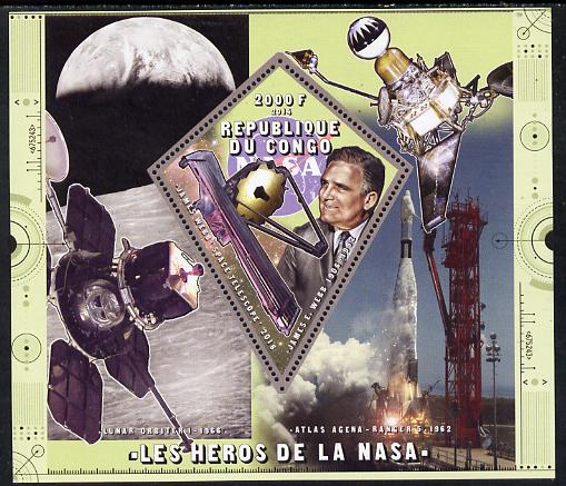 Congo 2014 Heroes of NASA - James E Webb perf sheetlet containing 4 values unmounted mint, stamps on space, stamps on personalities, stamps on rockets, stamps on satellites