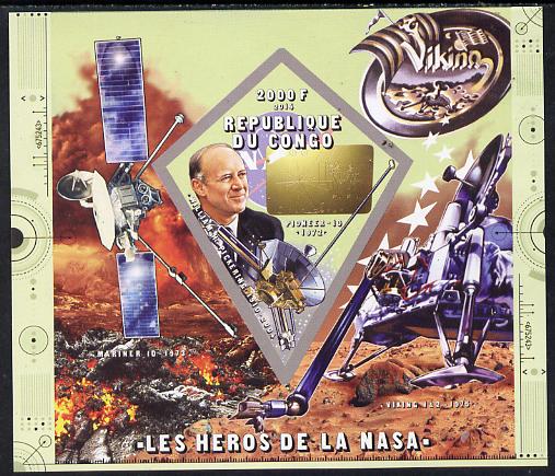 Congo 2014 Heroes of NASA - William H Pickering imperf sheetlet containing 4 values unmounted mint, stamps on space, stamps on personalities, stamps on rockets, stamps on satellites