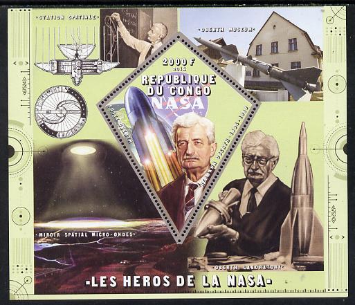 Congo 2014 Heroes of NASA - Hermann Oberth perf sheetlet containing 4 values unmounted mint, stamps on space, stamps on personalities, stamps on rockets, stamps on satellites