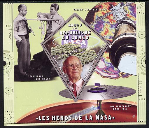 Congo 2014 Heroes of NASA - Ernst Stuhlinger perf sheetlet containing 4 values unmounted mint, stamps on space, stamps on personalities, stamps on rockets, stamps on satellites