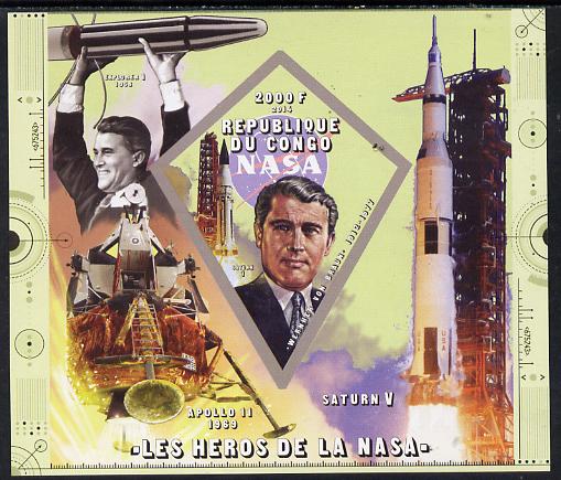 Congo 2014 Heroes of NASA - Werner Von Braun imperf sheetlet containing 4 values unmounted mint, stamps on space, stamps on personalities, stamps on rockets, stamps on satellites