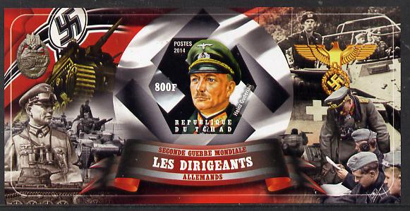 Chad 2014 Leaders in WW2 - Germany - Heinz Guderian imperf s/sheet containing one hexagonal shaped value unmounted mint, stamps on personalities, stamps on  ww2 , stamps on shaped, stamps on militaria