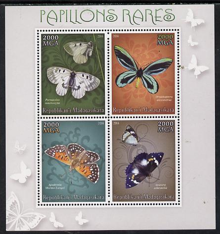 Madagascar 2014 Rare Butterflies perf sheetlet containing 4 values unmounted mint, stamps on butterflies