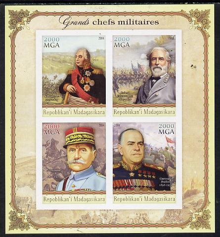 Madagascar 2014 Great Military Leaders imperf sheetlet containing 4 values unmounted mint, stamps on personalities, stamps on militaria