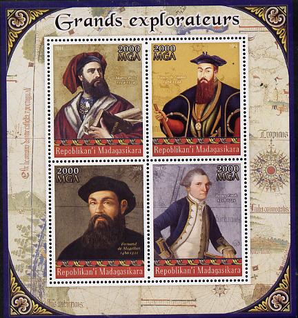 Madagascar 2014 Great Explorers perf sheetlet containing 4 values unmounted mint, stamps on personalities, stamps on explorers, stamps on cook