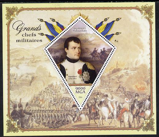 Madagascar 2014 Great Military Leaders perf deluxe sheet containing one diamond shaped value unmounted mint, stamps on personalities, stamps on militaria, stamps on napoleon, stamps on shaped, stamps on diamond