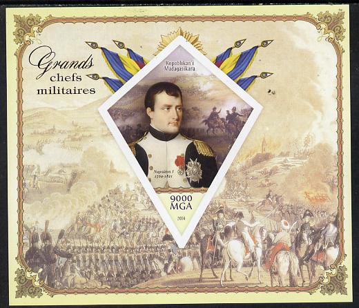 Madagascar 2014 Great Military Leaders imperf deluxe sheet containing one diamond shaped value unmounted mint, stamps on personalities, stamps on militaria, stamps on napoleon, stamps on shaped, stamps on diamond