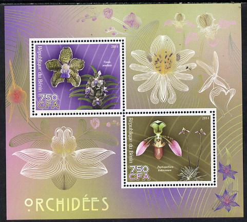 Benin 2014 Orchids perf sheetlet containing 2 values unmounted mint, stamps on flowers, stamps on orchids