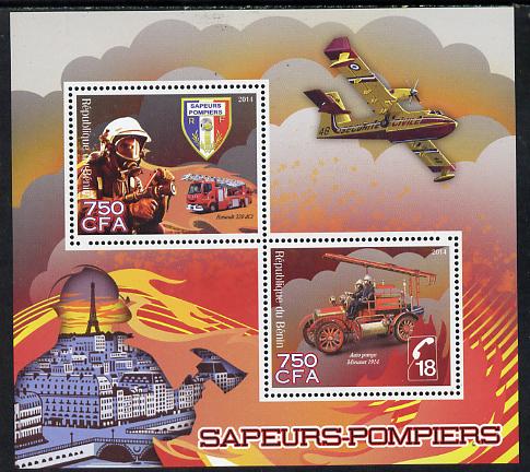 Benin 2014 Fire Fighting perf sheetlet containing 2 values unmounted mint, stamps on fire, stamps on aviation, stamps on 