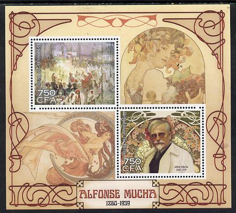 Benin 2014 Alfonse Mucha perf sheetlet containing 2 values unmounted mint, stamps on personalities, stamps on arts, stamps on mucha