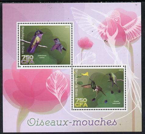 Benin 2014 Hummingbirds perf sheetlet containing 2 values unmounted mint, stamps on birds, stamps on hummongbirds