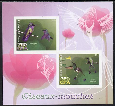 Benin 2014 Hummingbirds imperf sheetlet containing 2 values unmounted mint, stamps on birds, stamps on hummongbirds