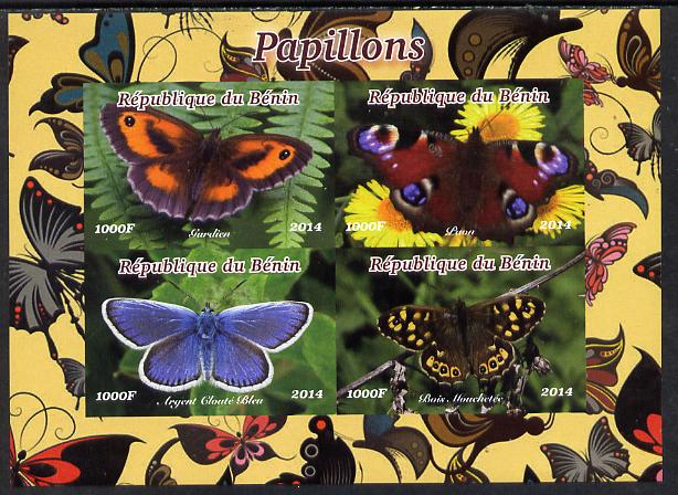 Benin 2014 Butterflies imperf sheetlet containing 4 values unmounted mint. Note this item is privately produced and is offered purely on its thematic appeal, stamps on , stamps on  stamps on butterflies