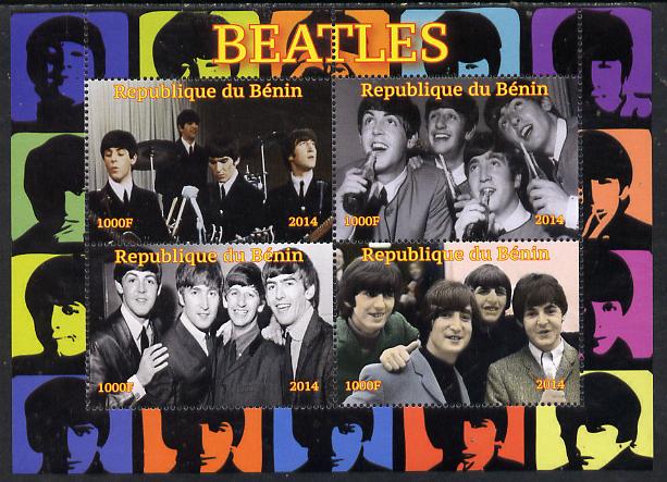 Benin 2014 The Beatles perf sheetlet containing 4 values unmounted mint. Note this item is privately produced and is offered purely on its thematic appeal, stamps on personalities, stamps on beatles, stamps on music, stamps on pops