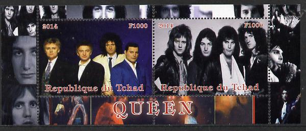 Chad 2014 Queen (pop group) perf sheetlet containing 2 values unmounted mint. Note this item is privately produced and is offered purely on its thematic appeal. . , stamps on personalities, stamps on music, stamps on pops