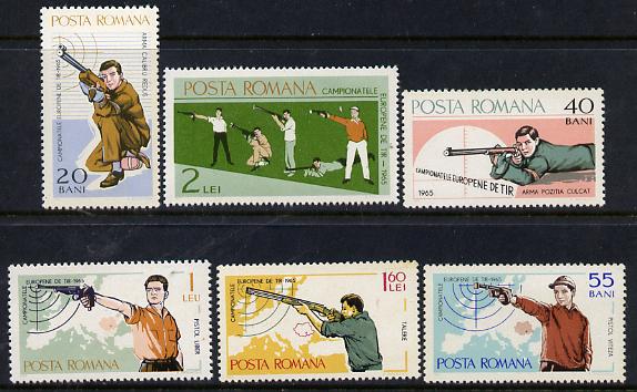Rumania 1965 Shooting Championships perf set of 6 unmounted mint, SG 3274-79, Mi 2407-12*, stamps on sport, stamps on shooting