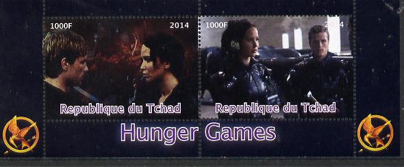 Chad 2014 Hunger Games #4 perf sheetlet containing 2 values unmounted mint. Note this item is privately produced and is offered purely on its thematic appeal. . , stamps on , stamps on  stamps on films, stamps on  stamps on cinema, stamps on  stamps on movies, stamps on  stamps on 