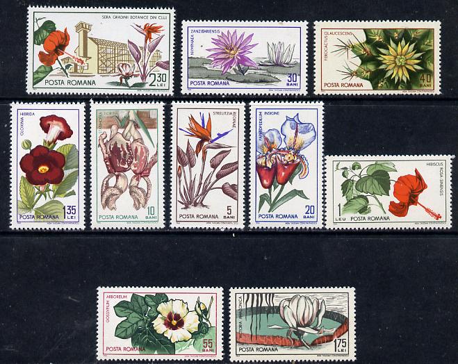 Rumania 1965 Botanical Gardens (Flowers) set of 10 unmounted mint, SG 3314-23, Mi 2442-51*, stamps on , stamps on  stamps on flowers, stamps on  stamps on cacti, stamps on  stamps on orchids