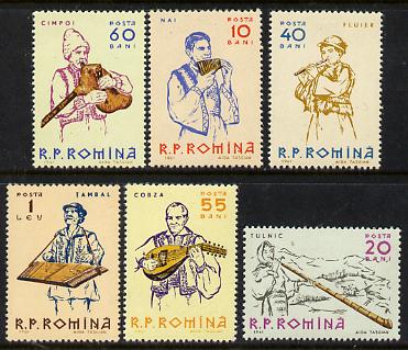 Rumania 1961 Musicians set of 6 unmounted mint, SG 2876-81, Mi 1997-2002*, stamps on music, stamps on bagpipes, stamps on scots, stamps on scotland