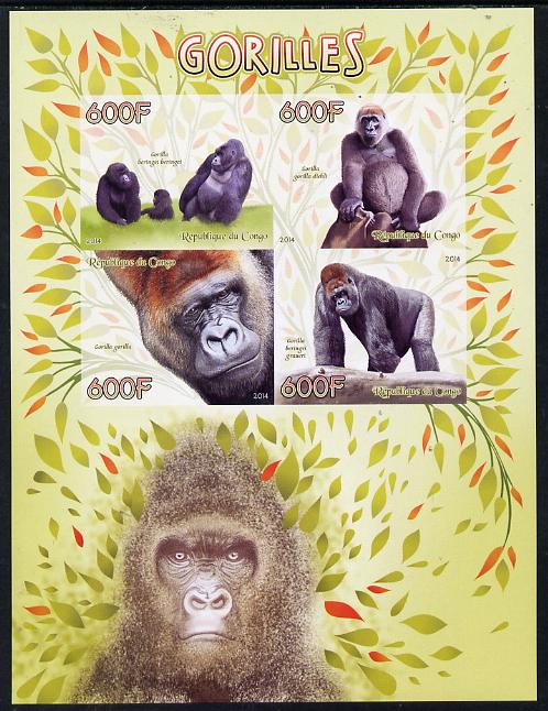 Congo 2014 Gorillals imperf sheetlet containing 4 values unmounted mint, stamps on , stamps on animals, stamps on apes, stamps on primates, stamps on gorillas