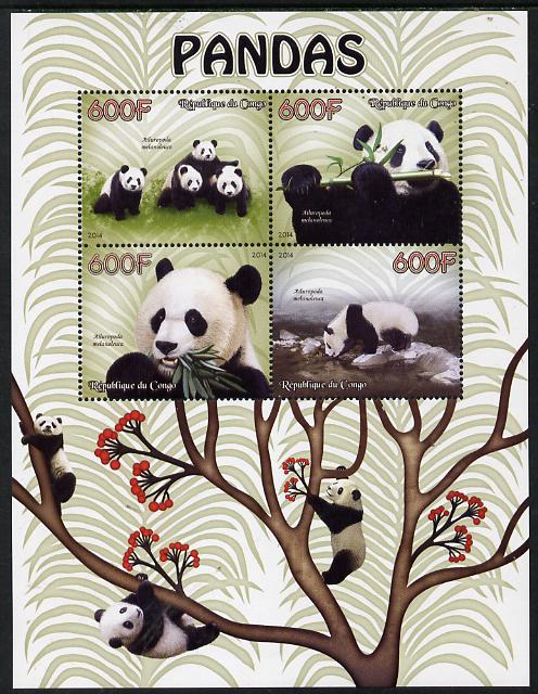 Congo 2014 Pandas perf sheetlet containing 4 values unmounted mint, stamps on , stamps on  stamps on , stamps on  stamps on animals, stamps on  stamps on bears, stamps on  stamps on pandas