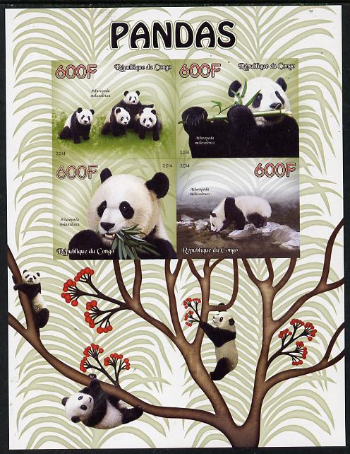 Congo 2014 Pandas imperf sheetlet containing 4 values unmounted mint, stamps on animals, stamps on bears, stamps on pandas