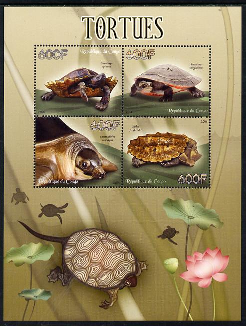 Congo 2014 Turtles perf sheetlet containing 4 values unmounted mint, stamps on reptiles, stamps on turtles