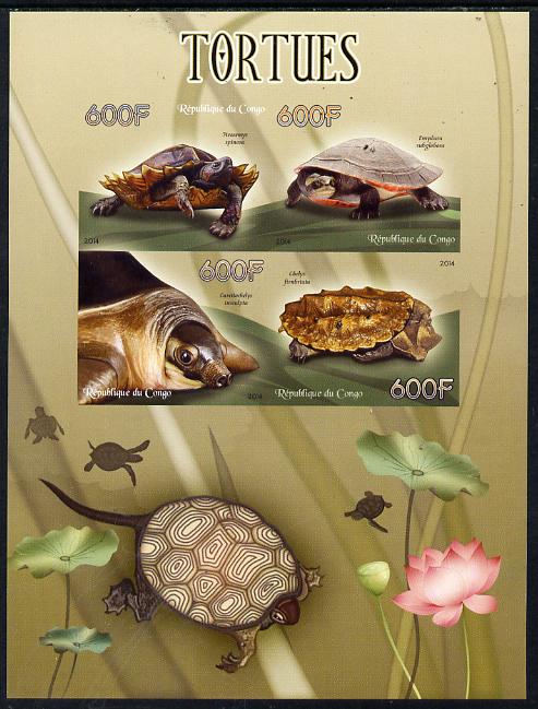 Congo 2014 Turtles imperf sheetlet containing 4 values unmounted mint, stamps on reptiles, stamps on turtles