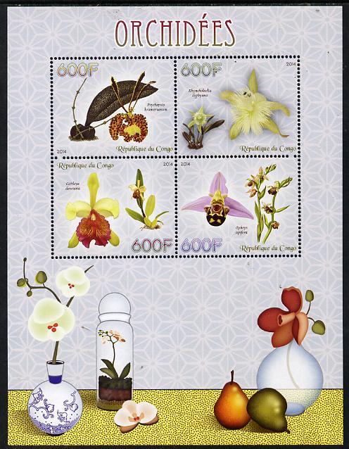 Congo 2014 Orchids perf sheetlet containing 4 values unmounted mint, stamps on flowers, stamps on orchids