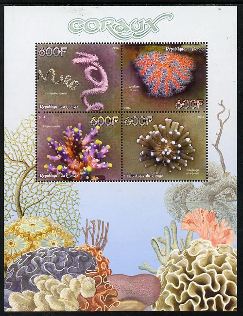 Congo 2014 Coral perf sheetlet containing 4 values unmounted mint, stamps on , stamps on  stamps on , stamps on  stamps on coral, stamps on  stamps on marine life