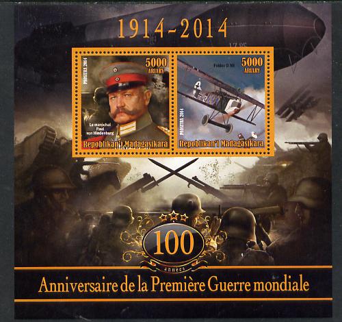 Madagascar 2014 Centenary of Start of WW1 #1 perf sheetlet containing two values unmounted mint, stamps on militaria, stamps on  ww1 , stamps on aviation