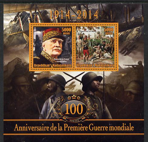 Madagascar 2014 Centenary of Start of WW1 #3 perf sheetlet containing two values unmounted mint, stamps on militaria, stamps on  ww1 , stamps on 