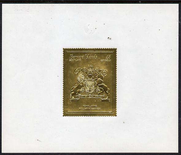 Bernera 1982 Royal Arms \A38 William IV embossed in 22k gold foil self-adhesive proof unmounted mint , stamps on cinderellas, stamps on royalty, stamps on arms, stamps on selfadhesive