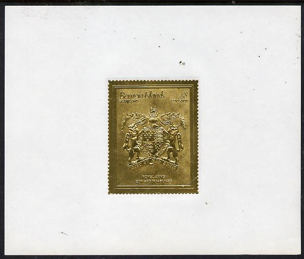 Bernera 1982 Royal Arms \A38 Edward IV embossed in 22k gold foil self-adhesive proof unmounted mint , stamps on cinderellas, stamps on royalty, stamps on arms, stamps on selfadhesive