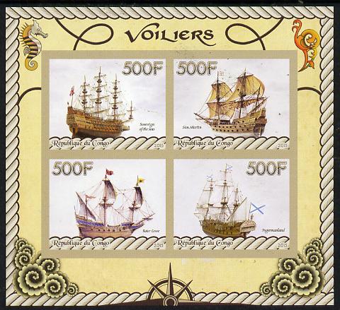 Congo 2015 Sailing Ships imperf sheetlet containing set of 4 values unmounted mint, stamps on ships