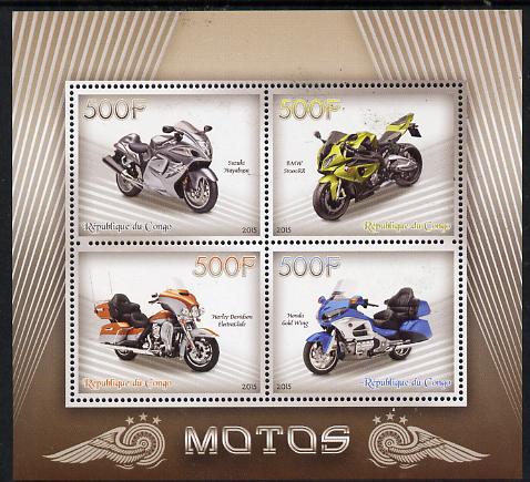 Congo 2015 Motor Cycles perf sheetlet containing set of 4 values unmounted mint, stamps on motorbikes