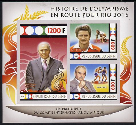 Benin 2015 Olympic History on Route to Rio 2016 #2 imperf sheetlet containing 3 values unmounted mint, stamps on olympics, stamps on running, stamps on boxing