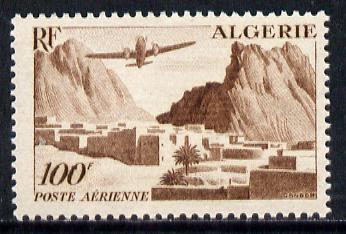Algeria 1949 Air 100f (Plane over Valley) unmounted mint SG 291*, stamps on aviation