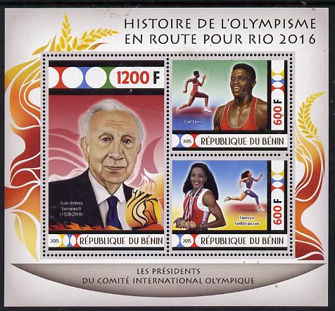 Benin 2015 Olympic History on Route to Rio 2016 #8 perf sheetlet containing 3 values unmounted mint, stamps on olympics, stamps on running, stamps on 
