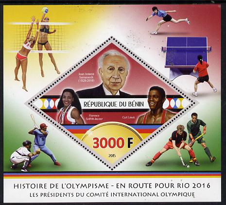 Benin 2015 Olympic History on Route to Rio 2016 #8 perf deluxe sheet containing one diamond shaped value unmounted mint, stamps on olympics, stamps on shaped, stamps on diamond, stamps on , stamps on volleyball, stamps on table tennis, stamps on baseball, stamps on field hockey